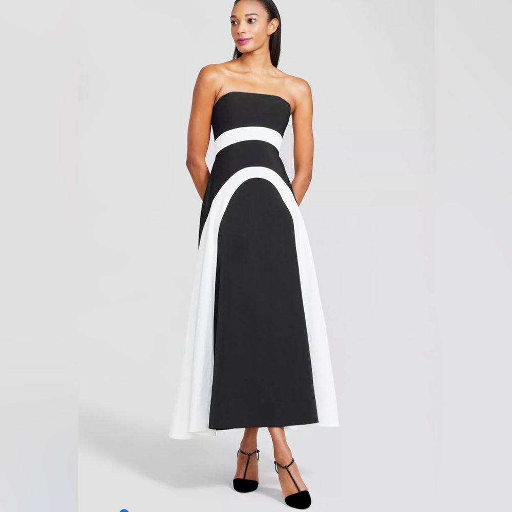 Faille Strapless Seamed Midi Dress